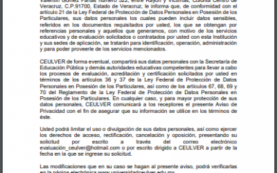 AVISO DE PRIVACIDAD. INSTITUCIÓN EVALUADORA CENTRO UNIVERSITARIO LATINO VERACRUZ A.C.